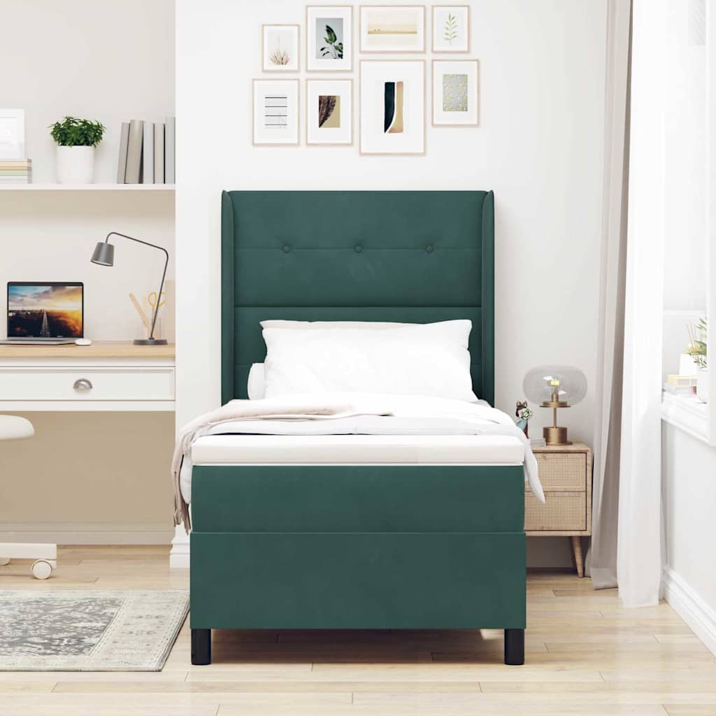 Boxspringbed met hoofdeinde Donkergroen 90 x 190 cm Fluweel – afbeelding 1