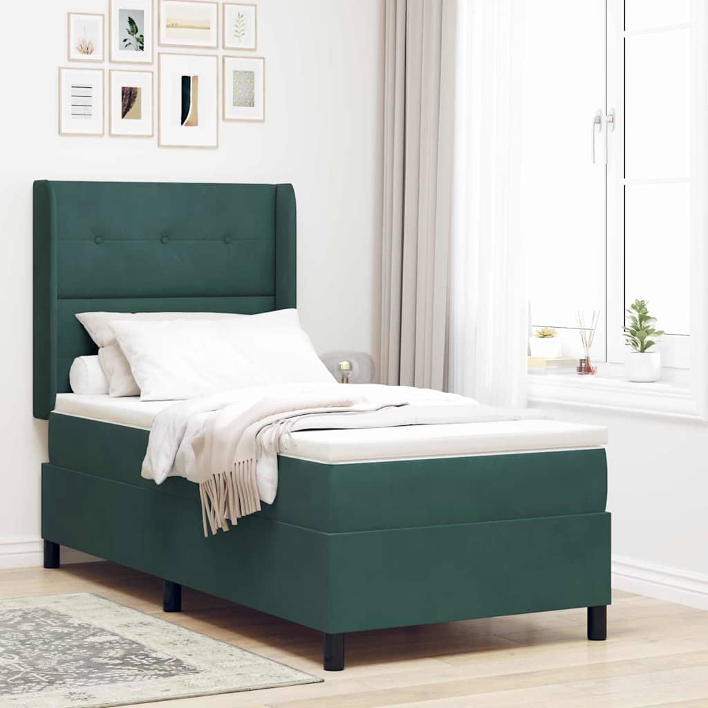 Boxspringbed met hoofdeinde Donkergroen 90 x 200 cm Fluweel – afbeelding 1