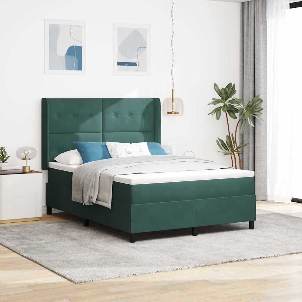 Boxspringbed met hoofdeinde Donkergroen 140 x 190 cm Fluweel – afbeelding 1