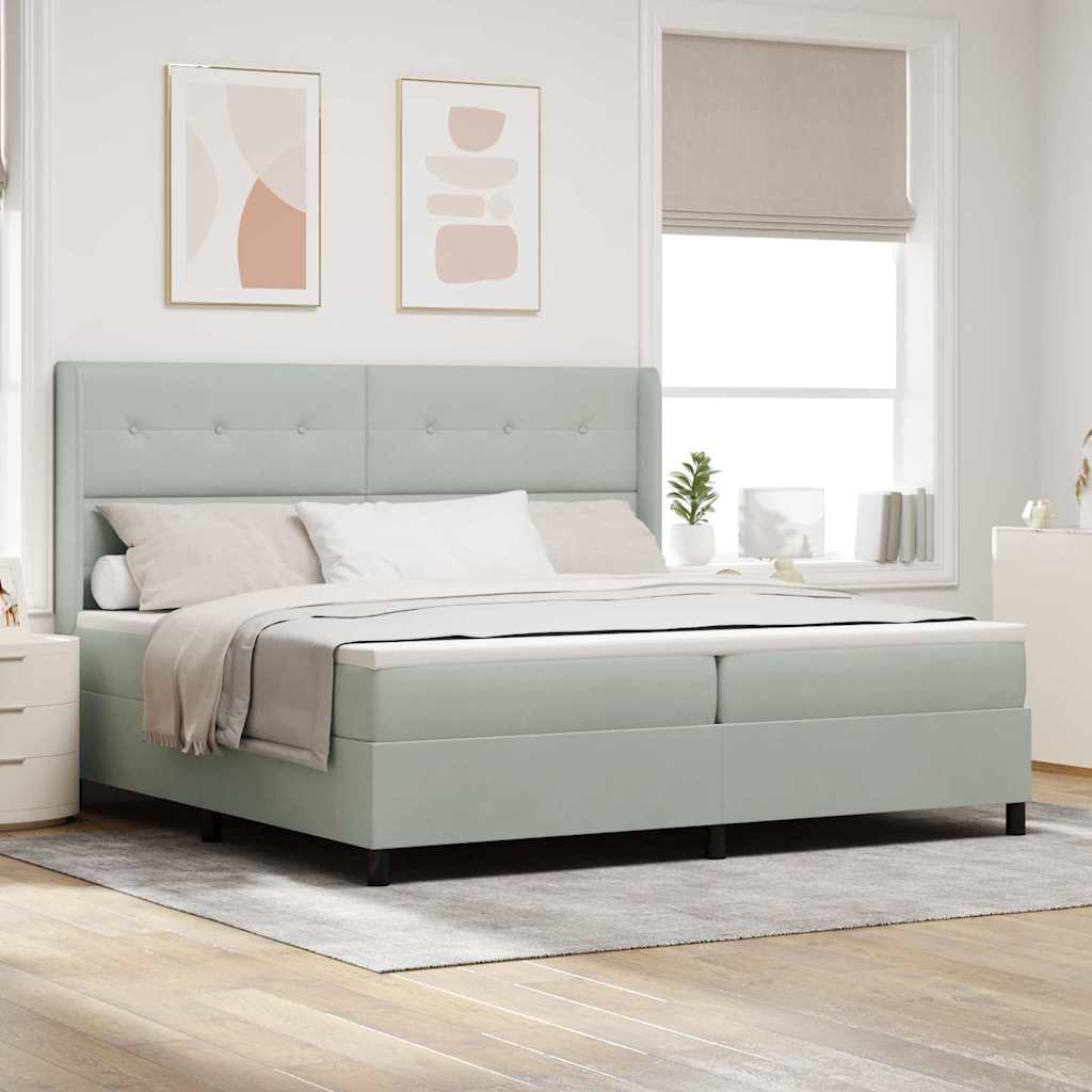 Boxspringbed met matras Lichtgrijs 200 x 200 cm Fluweel – afbeelding 1