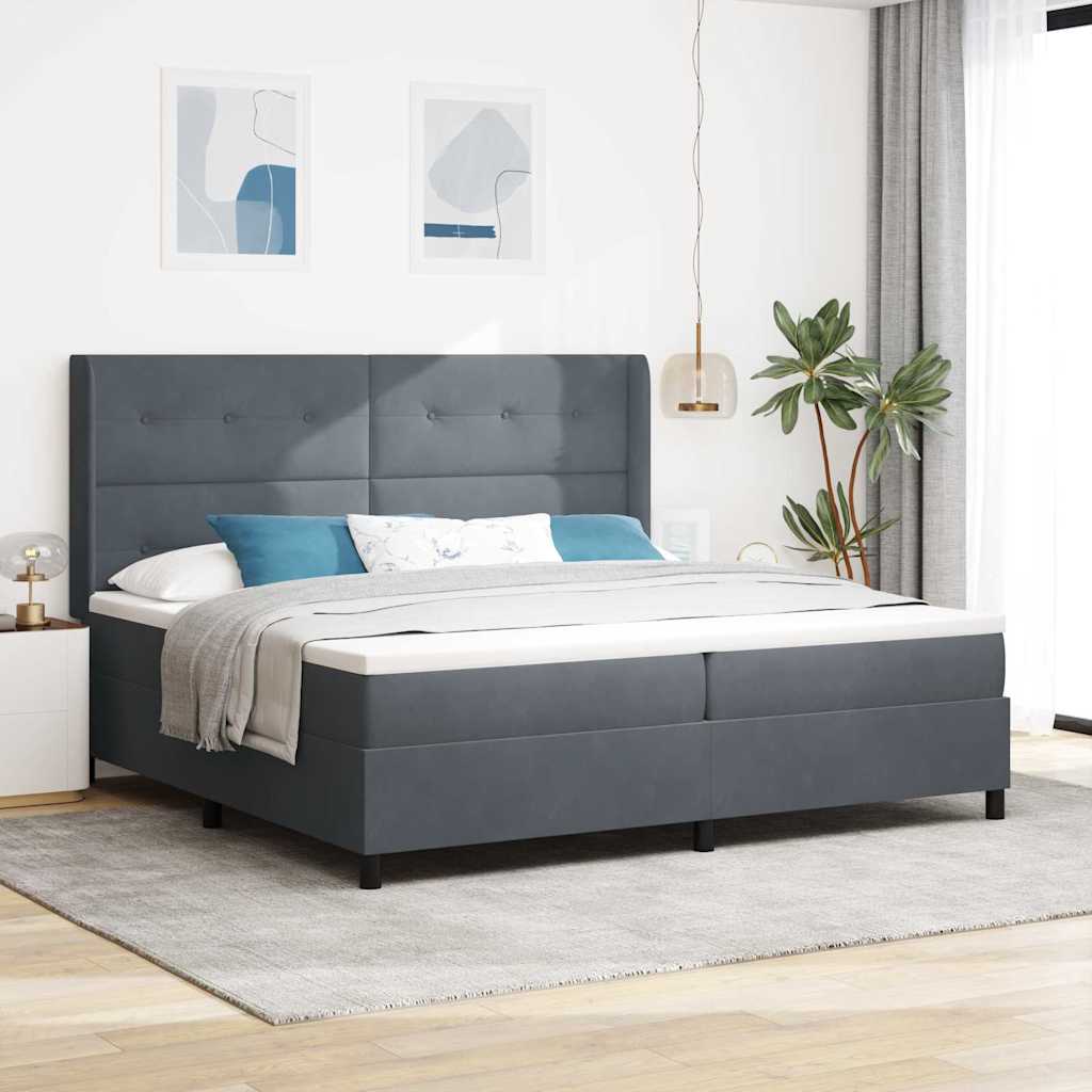 Boxspringbed met matras Donkergrijs 200 x 200 cm Fluweel – afbeelding 1