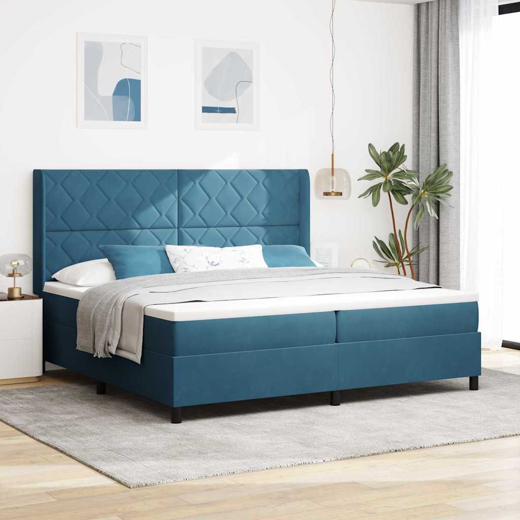 Boxspringbed met hoofdeinde Blauw 200 x 200 cm Fluweel – afbeelding 1