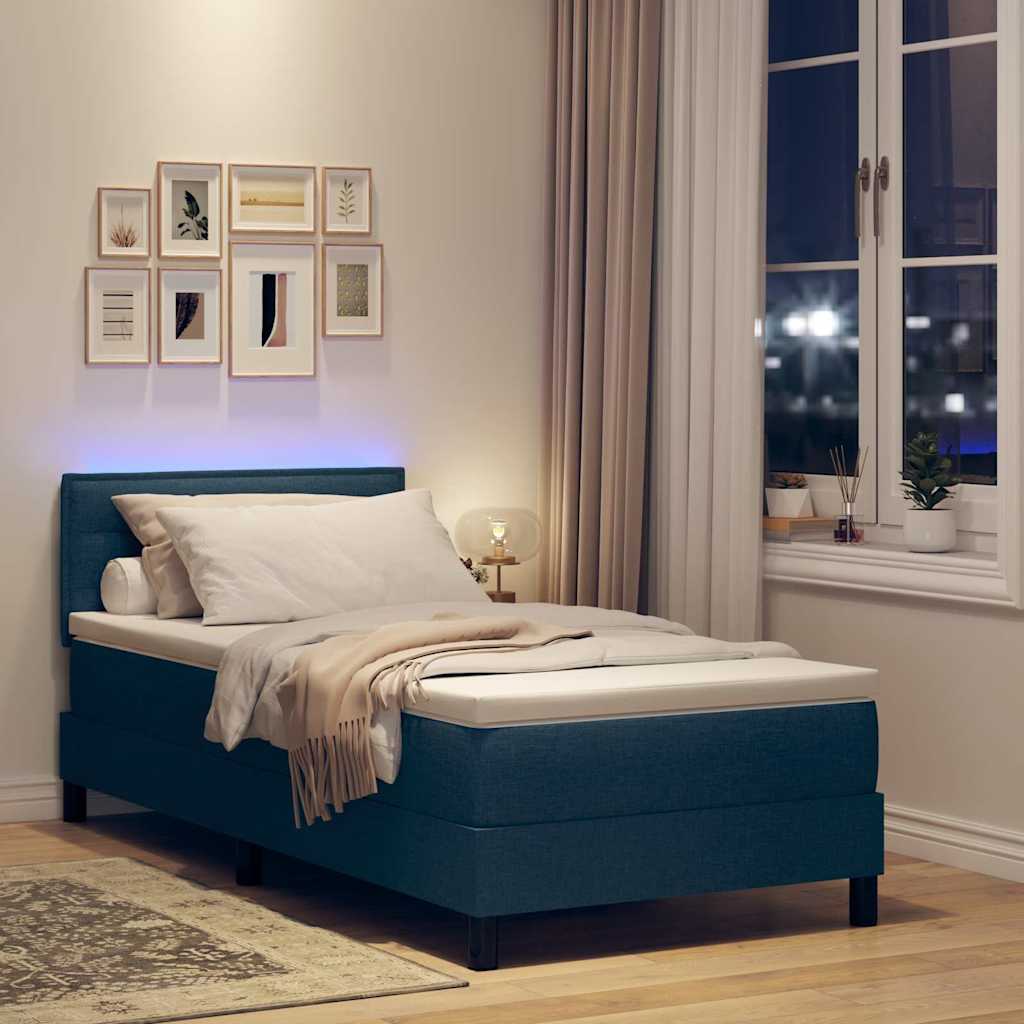 Boxspring bed met matras met LED Blauw 90 x 200 cm Stof – afbeelding 5