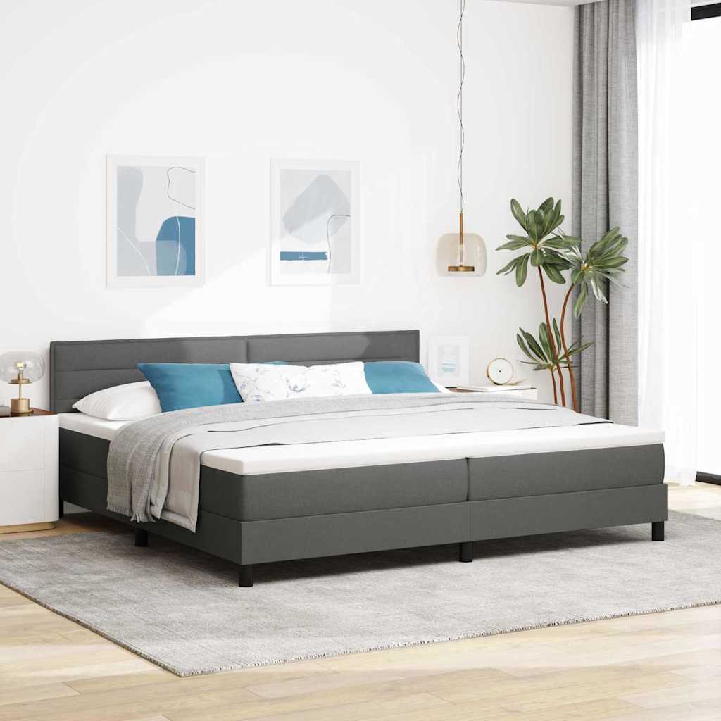 Boxspring bed met matras met LED Donkergrijs 200 x 200 cm Stof – afbeelding 1