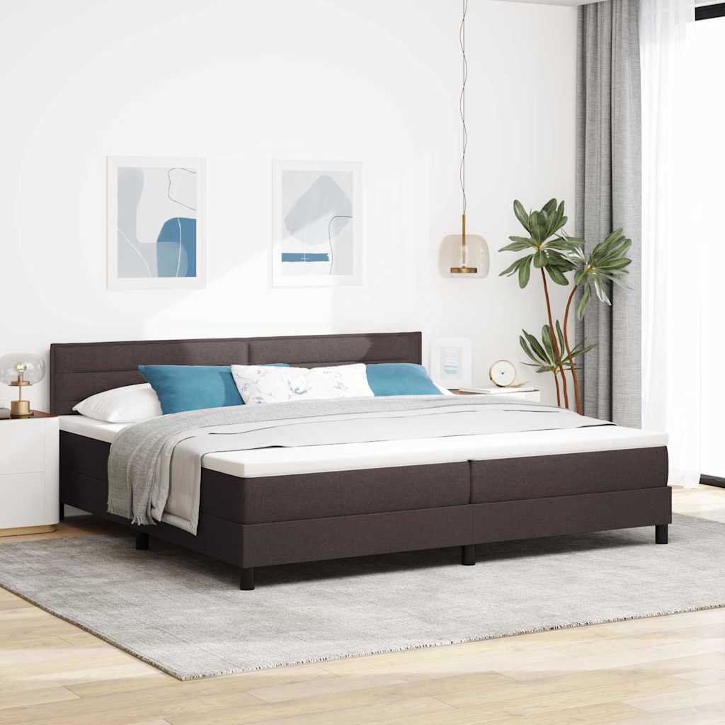 Boxspring bed met matras met LED Donkerbruin 200 x 200 cm Stof – afbeelding 1