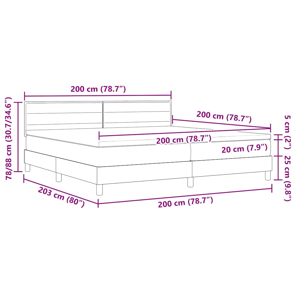 Boxspring bed met matras met LED Donkerbruin 200 x 200 cm Stof – afbeelding 12