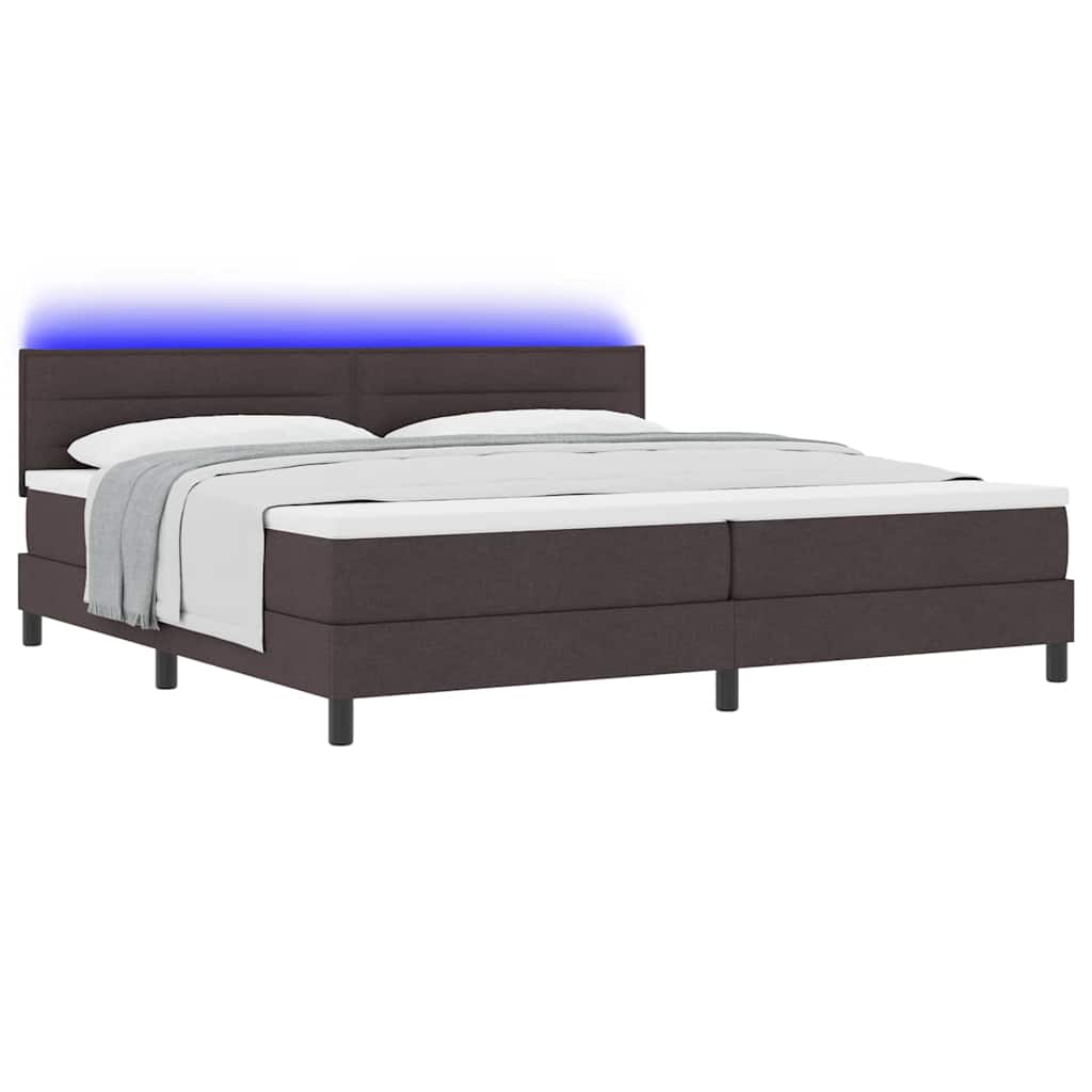 Boxspring bed met matras met LED Donkerbruin 200 x 200 cm Stof – afbeelding 3