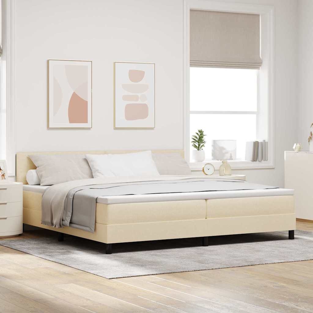 Boxspring bed met matras met LED Crème 200 x 200 cm Stof – afbeelding 1