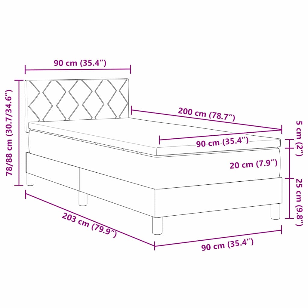 Boxspring bed met matras met LED Crème 90 x 200 cm Stof – afbeelding 12