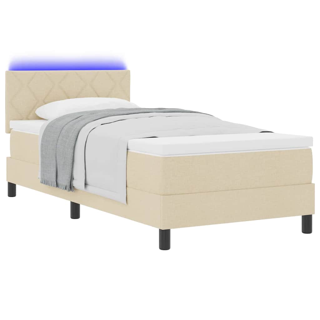 Boxspring bed met matras met LED Crème 90 x 200 cm Stof – afbeelding 3