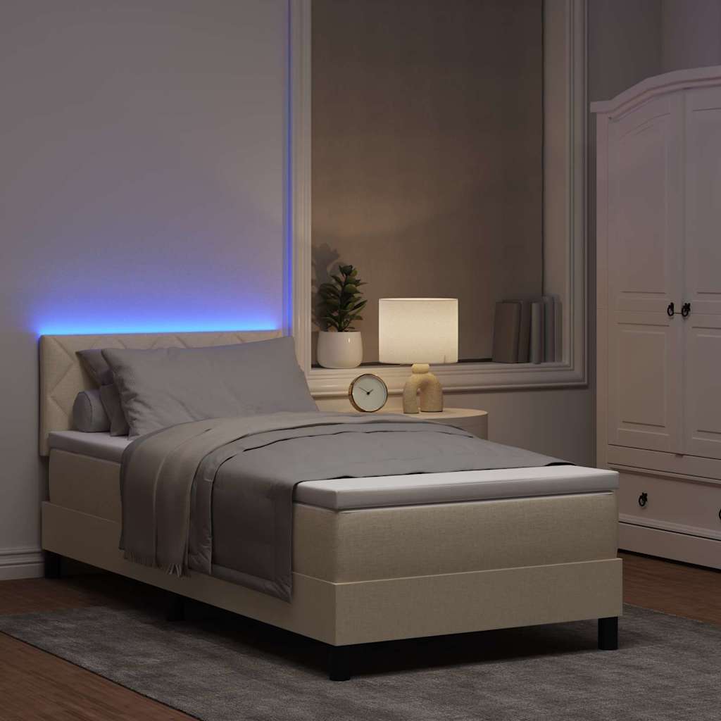 Boxspring bed met matras met LED Crème 90 x 200 cm Stof – afbeelding 5