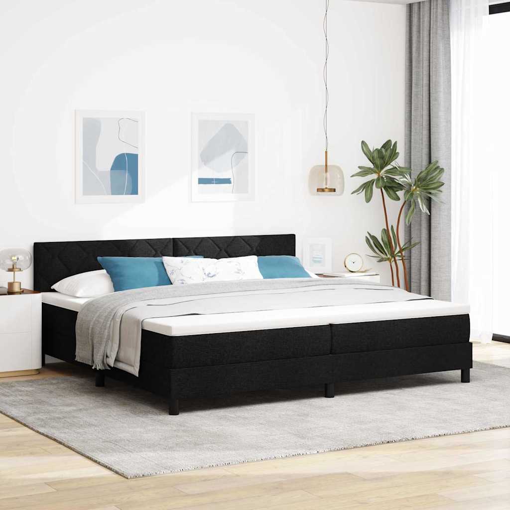 Boxspring bed met matras met LED Zwart 200 x 200 cm Stof – afbeelding 1