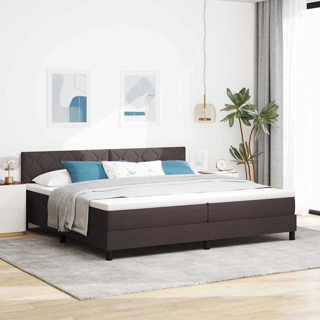 Boxspring bed met matras met LED Donkerbruin 200 x 200 cm Stof – afbeelding 1