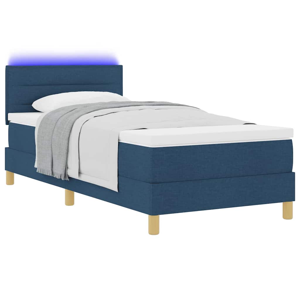LED Box Spring Bed met hoofdeinde Blauw 90 x 200 cm Stof – afbeelding 3