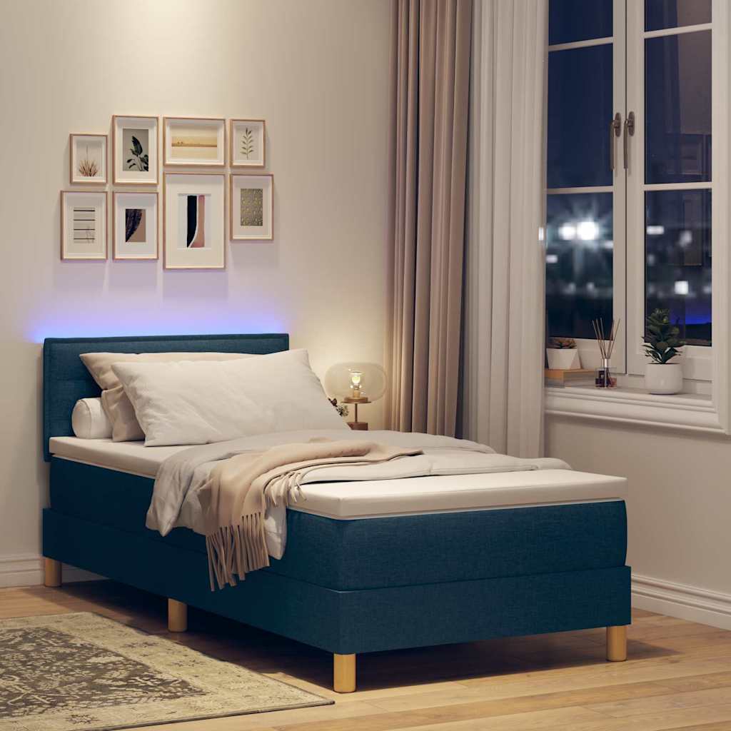 LED Box Spring Bed met hoofdeinde Blauw 90 x 200 cm Stof – afbeelding 5