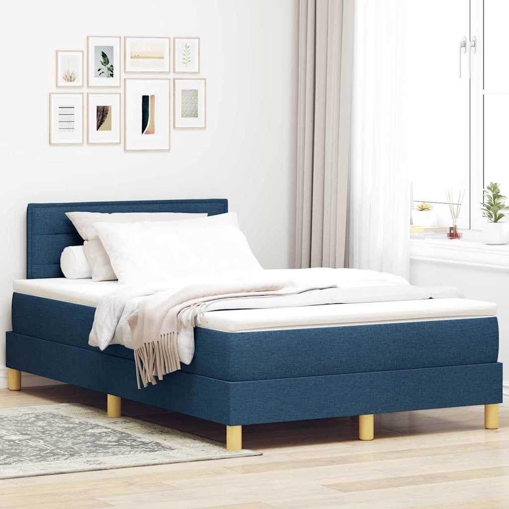 LED Box Spring Bed met hoofdeinde Blauw 120 x 190 cm Stof – afbeelding 1
