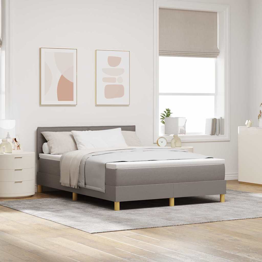 LED Box Spring Bed met hoofdeinde Taupe 140 x 190 cm Stof – afbeelding 1