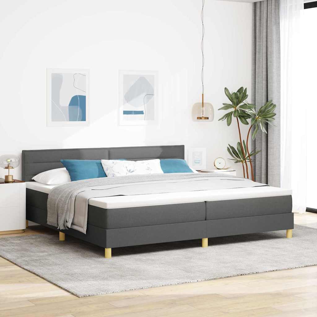 LED Box Spring Bed met hoofdeinde Donkergrijs 200 x 200 cm Stof – afbeelding 1