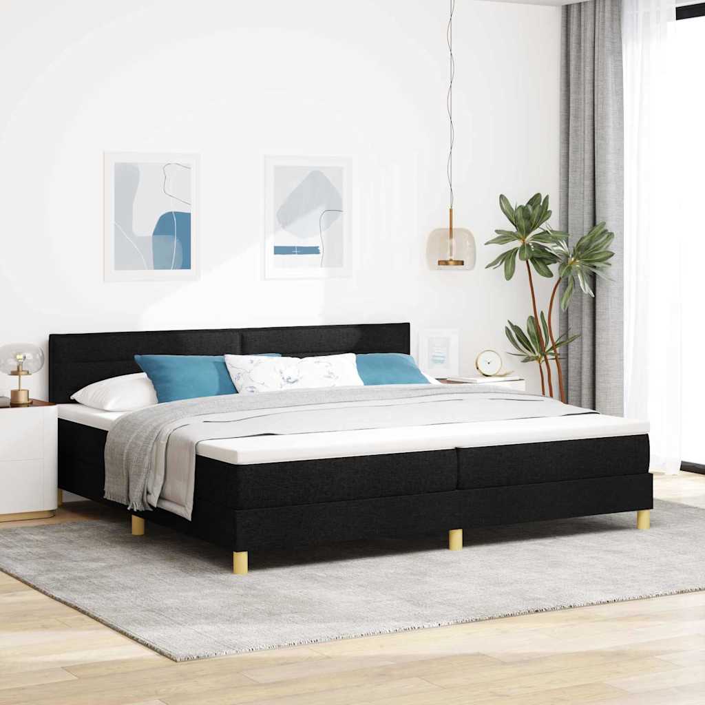 LED Box Spring Bed met hoofdeinde Zwart 200 x 200 cm Stof – afbeelding 1