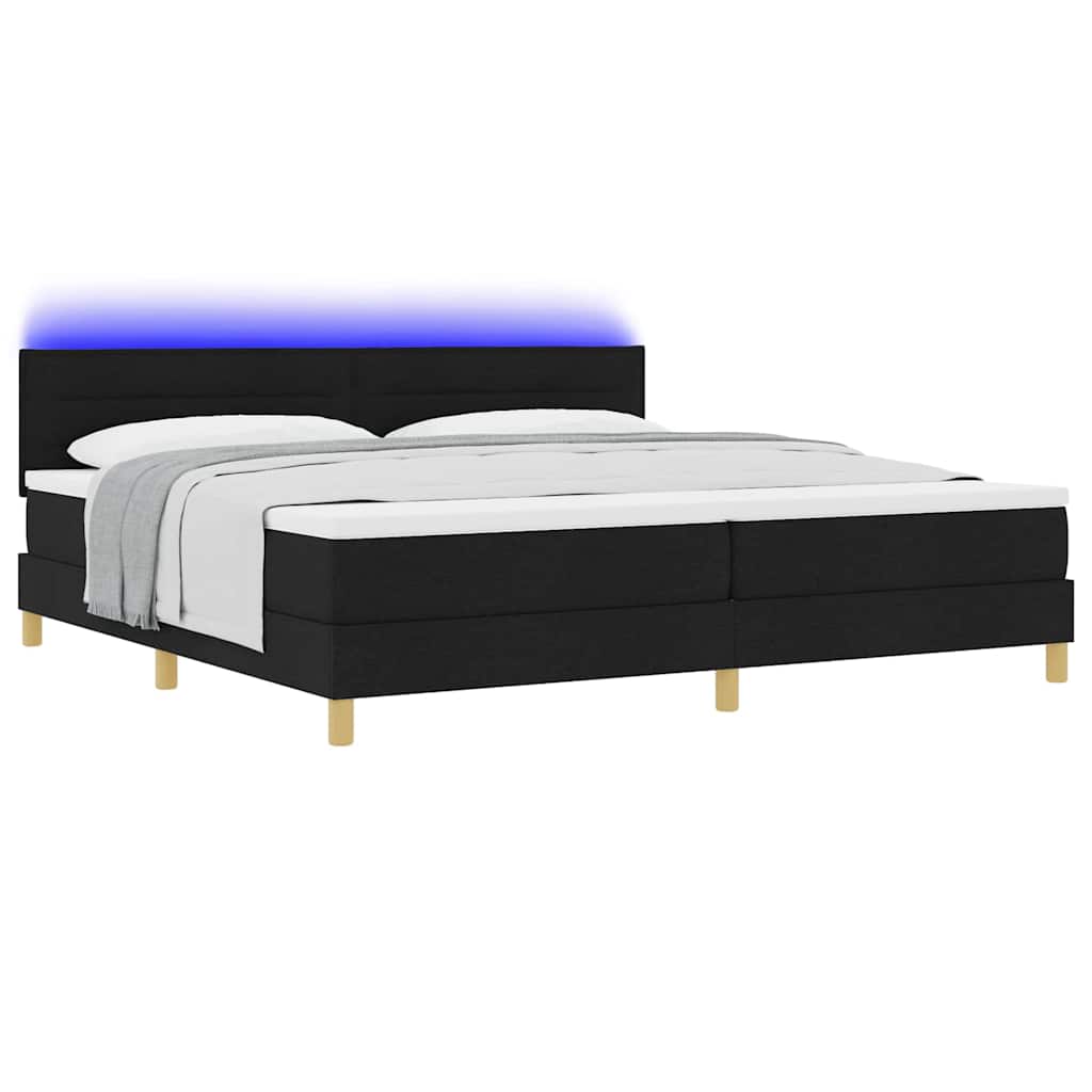 LED Box Spring Bed met hoofdeinde Zwart 200 x 200 cm Stof – afbeelding 3