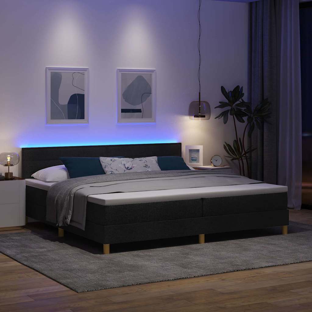LED Box Spring Bed met hoofdeinde Zwart 200 x 200 cm Stof – afbeelding 5