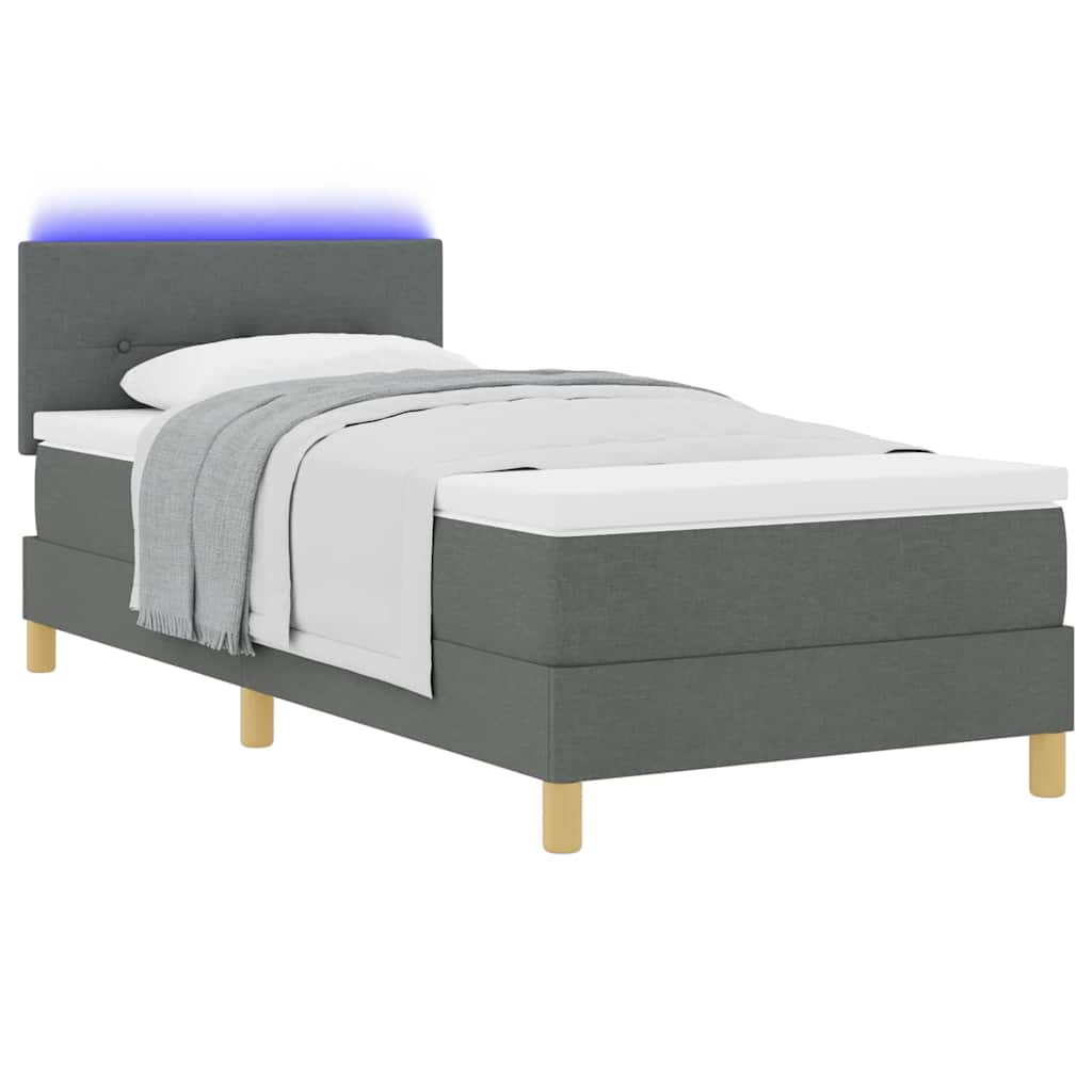 LED Box Spring Bed met kussen Donkergrijs 100 x 200 cm Stof – afbeelding 3