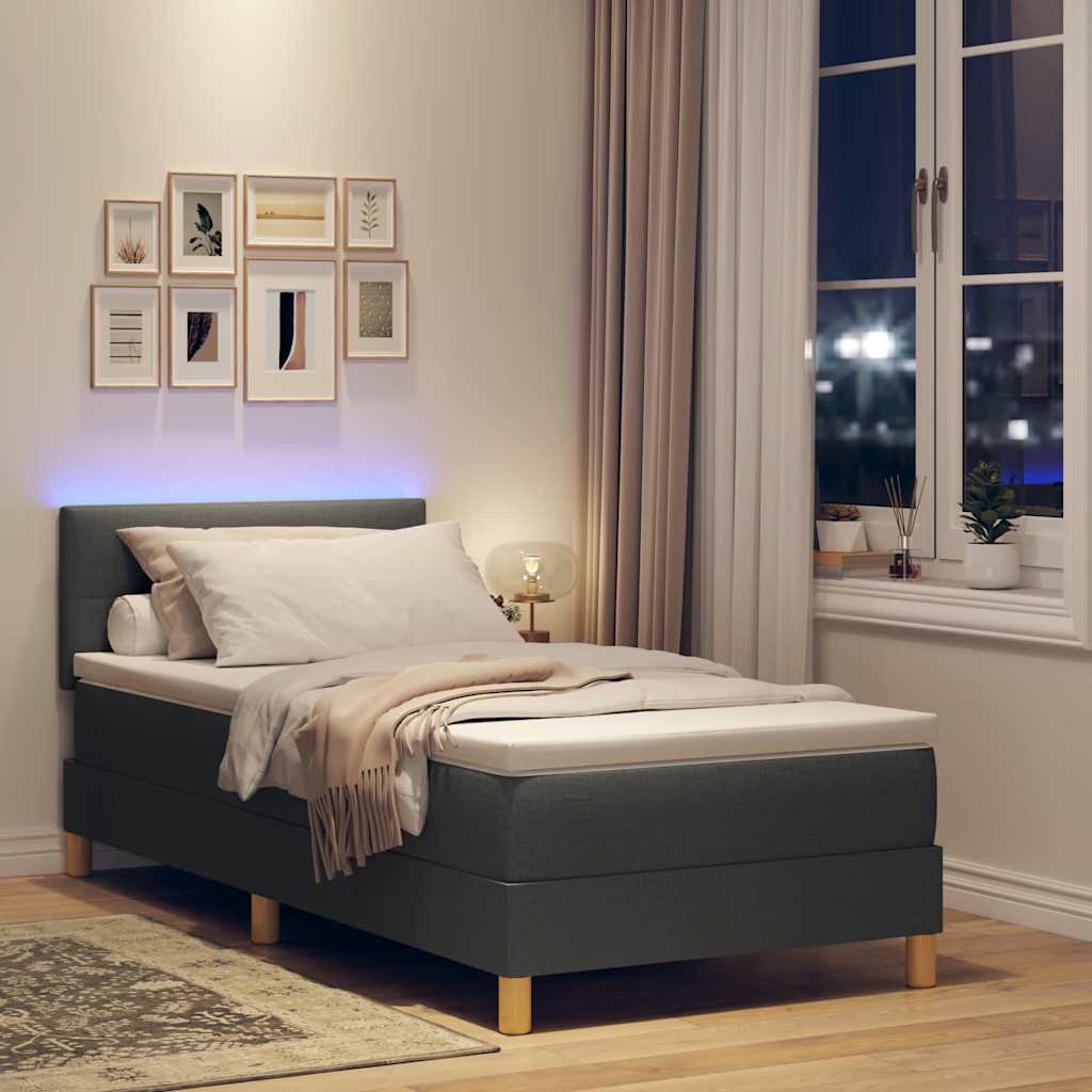 LED Box Spring Bed met kussen Donkergrijs 100 x 200 cm Stof – afbeelding 5