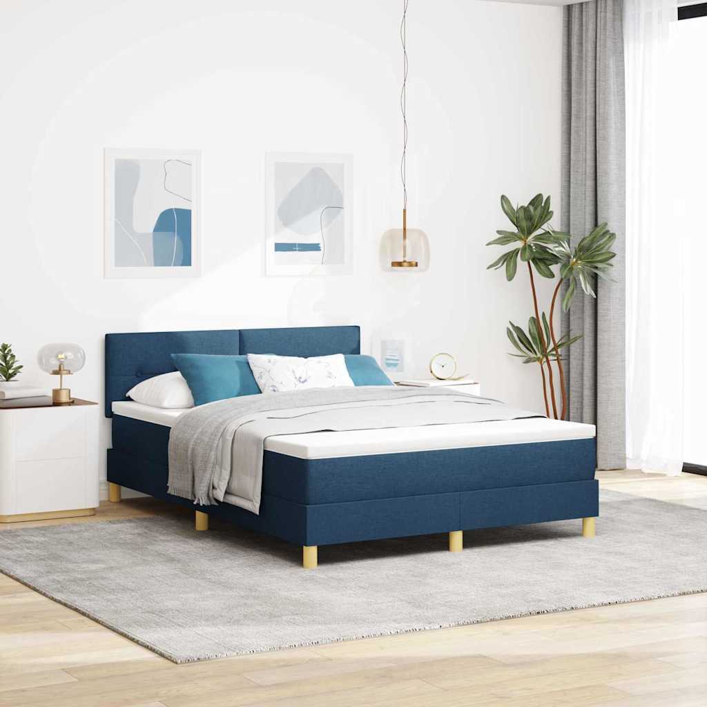 LED Box Spring Bed met hoofdeinde Blauw 160 x 200 cm Stof – afbeelding 1