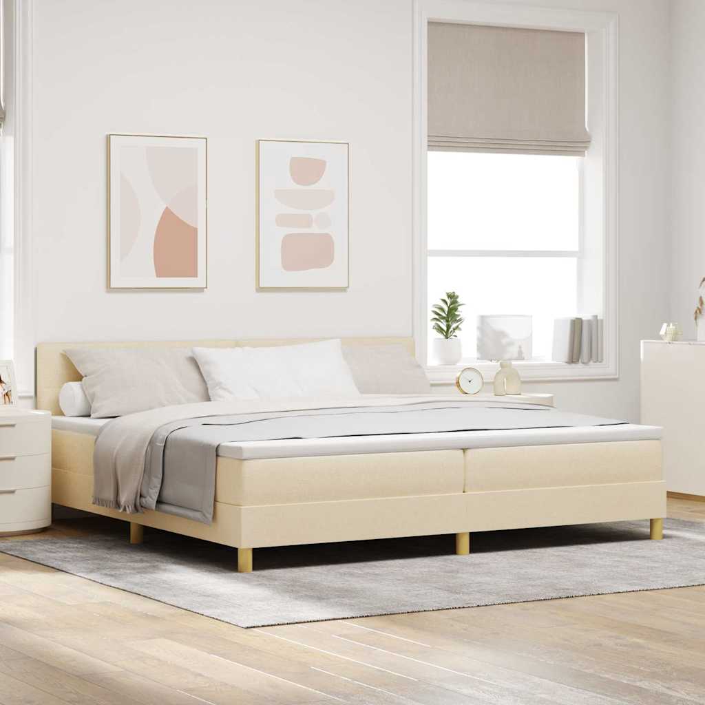 LED Box Spring Bed met kussen Crème 200 x 200 cm Stof – afbeelding 1