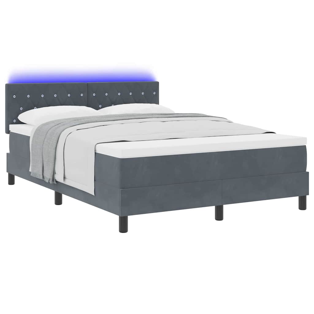 LED Box Spring Bed met matras Donkergrijs 140 x 190 cm Fluweel – afbeelding 3