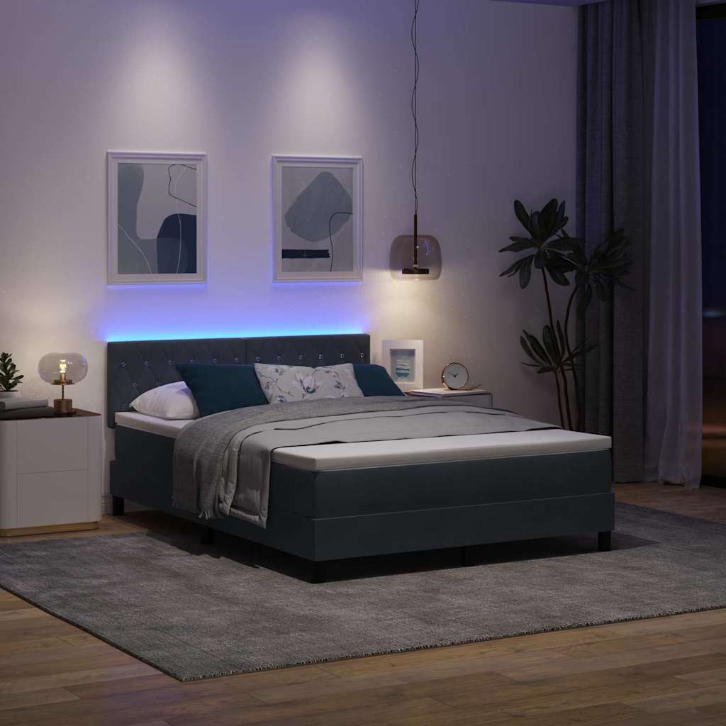 LED Box Spring Bed met matras Donkergrijs 140 x 190 cm Fluweel – afbeelding 5