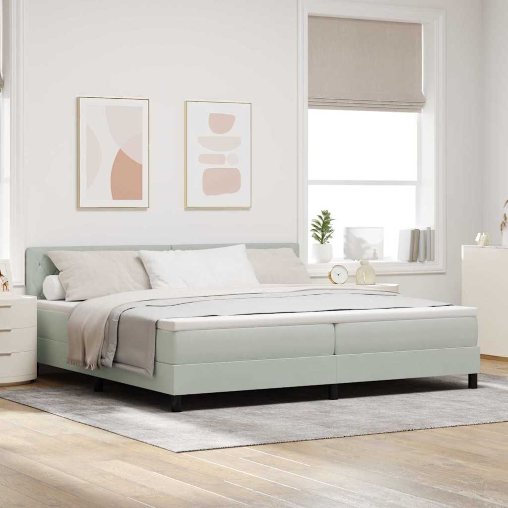 LED Box Spring Bed met matras Lichtgrijs 200 x 200 cm Fluweel – afbeelding 1