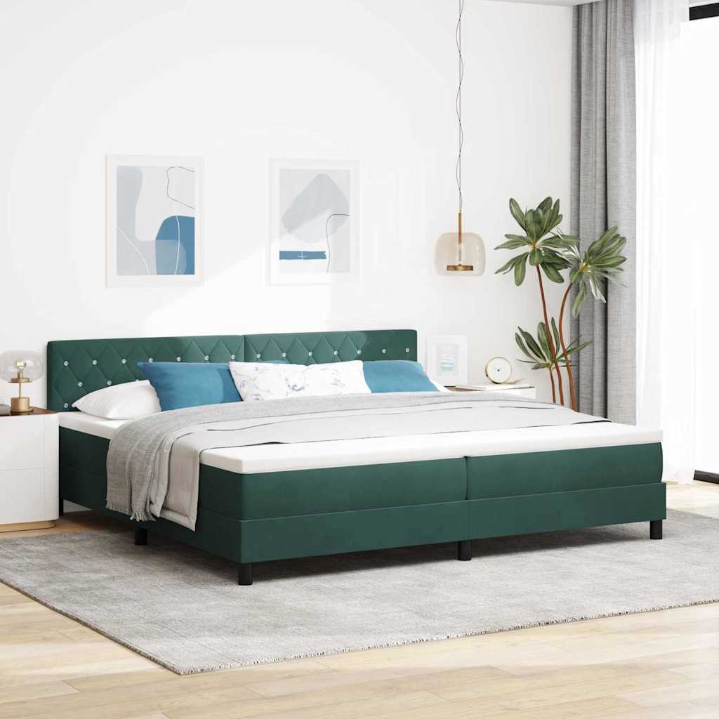 LED Box Spring Bed met matras Donkergroen 200 x 200 cm Fluweel – afbeelding 1