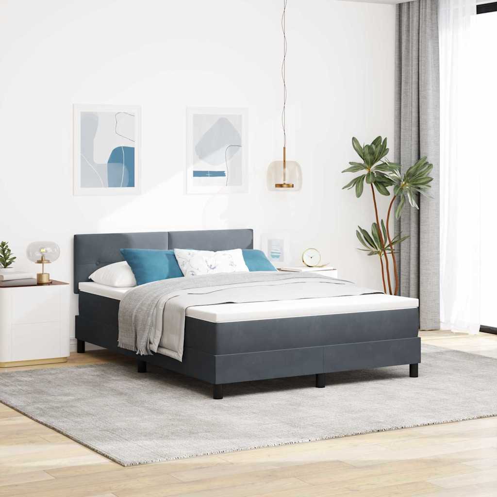 LED Box Spring Bed met matras Donkergrijs 160 x 200 cm Fluweel – afbeelding 1