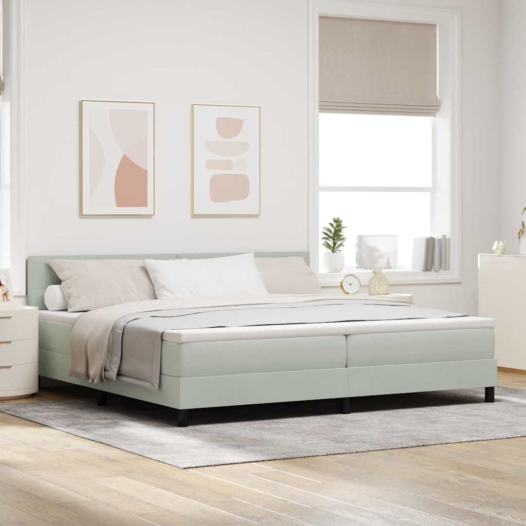 LED Box Spring Bed met matras Lichtgrijs 200 x 200 cm Fluweel – afbeelding 1