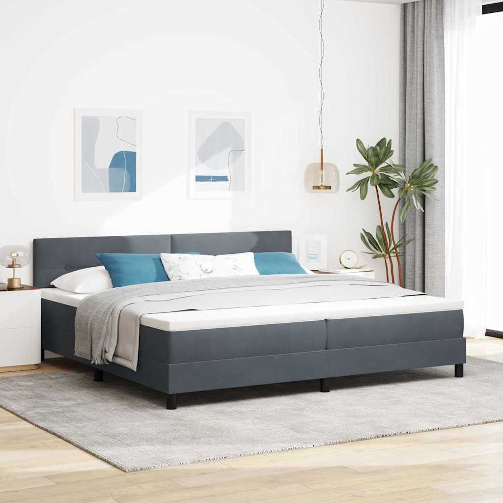 LED Box Spring Bed met matras Donkergrijs 200 x 200 cm Fluweel – afbeelding 1