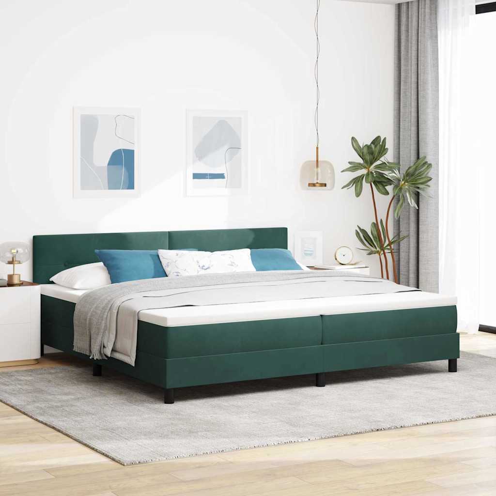 LED Box Spring Bed met matras Donkergroen 200 x 200 cm Fluweel – afbeelding 1