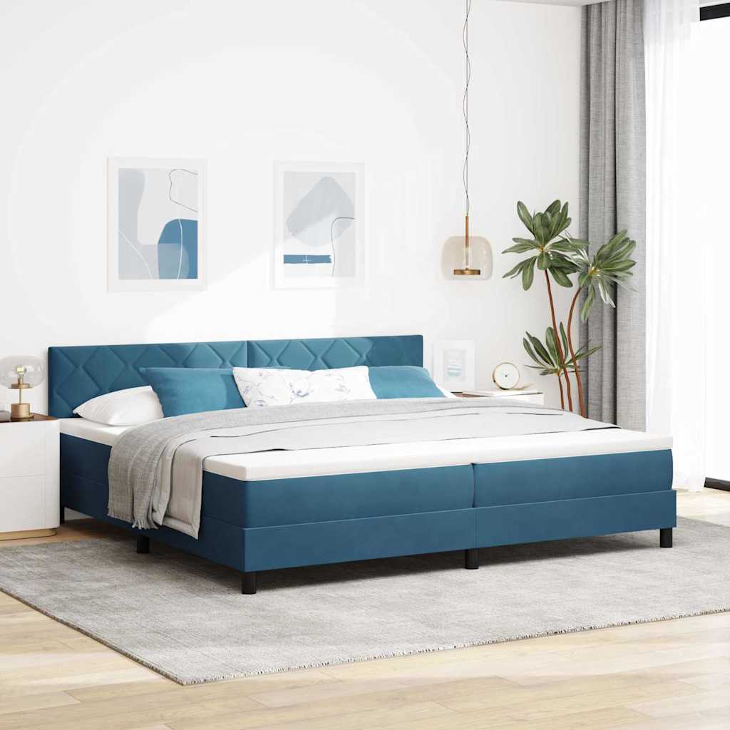LED Box Spring Bed met matras Donkerblauw 200 x 200 cm Fluweel – afbeelding 1