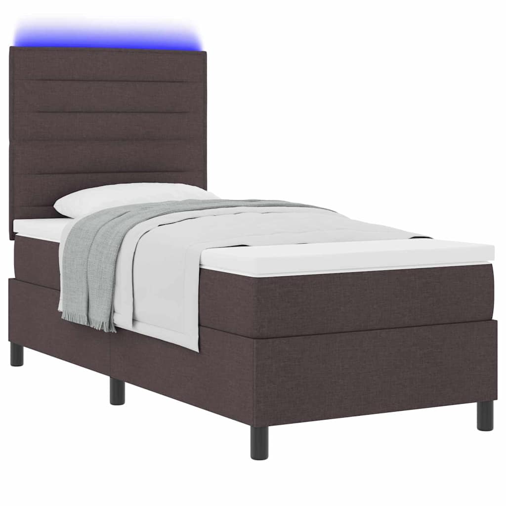 Boxspring bed met matras met LED Donkerbruin 100 x 200 cm Stof – afbeelding 3