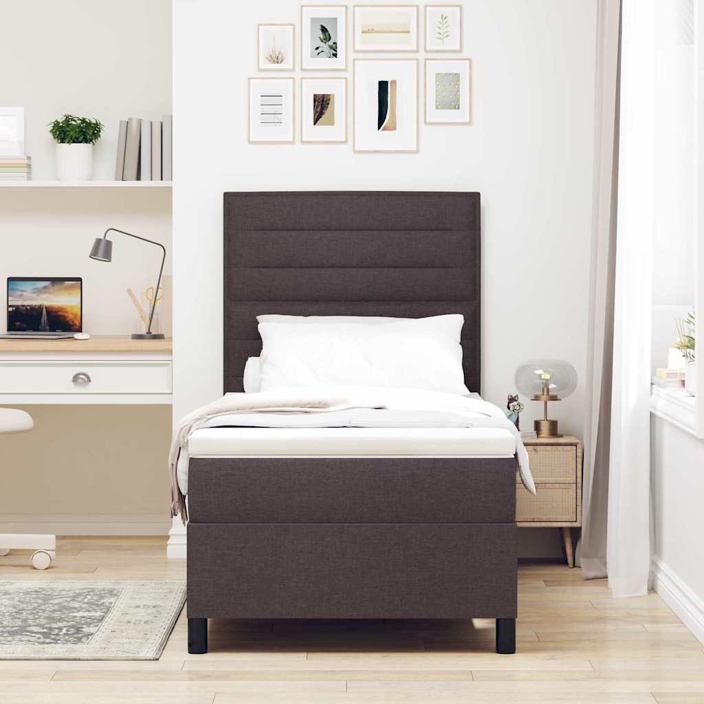 Boxspring bed met matras met LED Donkerbruin 100 x 200 cm Stof – afbeelding 4