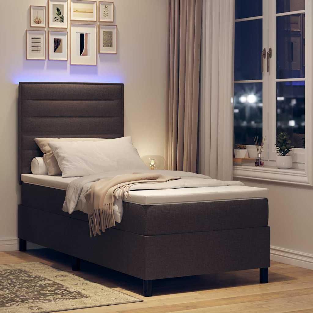Boxspring bed met matras met LED Donkerbruin 100 x 200 cm Stof – afbeelding 5