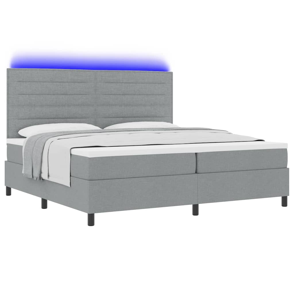 Boxspring bed met matras met LED Lichtgrijs 200 x 200 cm Stof – afbeelding 3