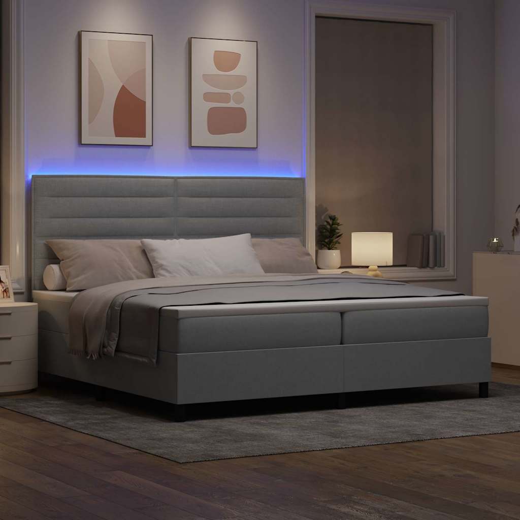 Boxspring bed met matras met LED Lichtgrijs 200 x 200 cm Stof – afbeelding 5