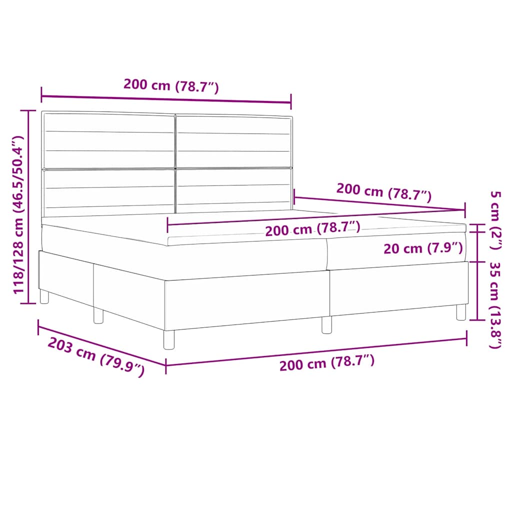 Boxspring bed met matras met LED Zwart 200 x 200 cm Stof – afbeelding 12