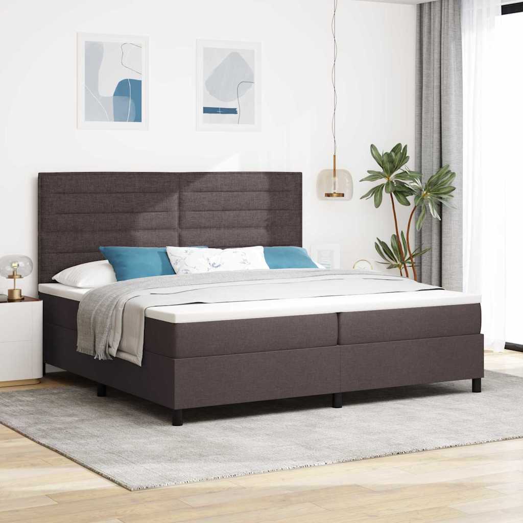 Boxspring bed met matras met LED Donkerbruin 200 x 200 cm Stof – afbeelding 1