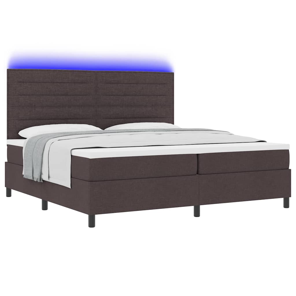Boxspring bed met matras met LED Donkerbruin 200 x 200 cm Stof – afbeelding 3