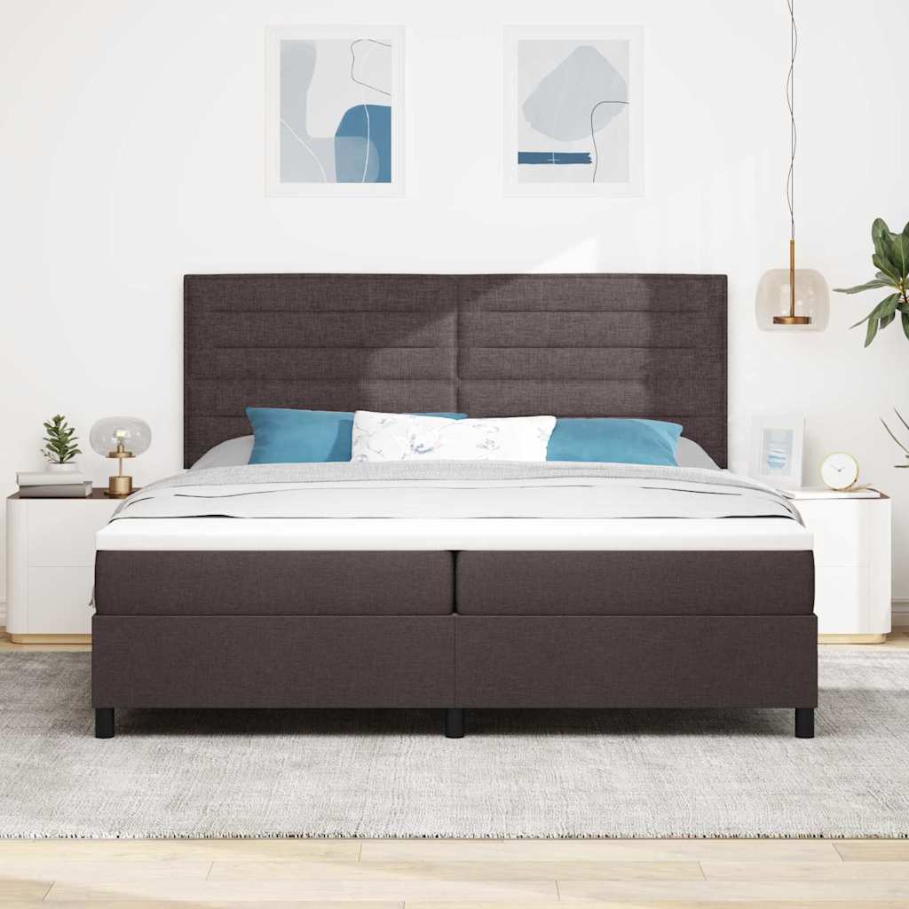 Boxspring bed met matras met LED Donkerbruin 200 x 200 cm Stof – afbeelding 4