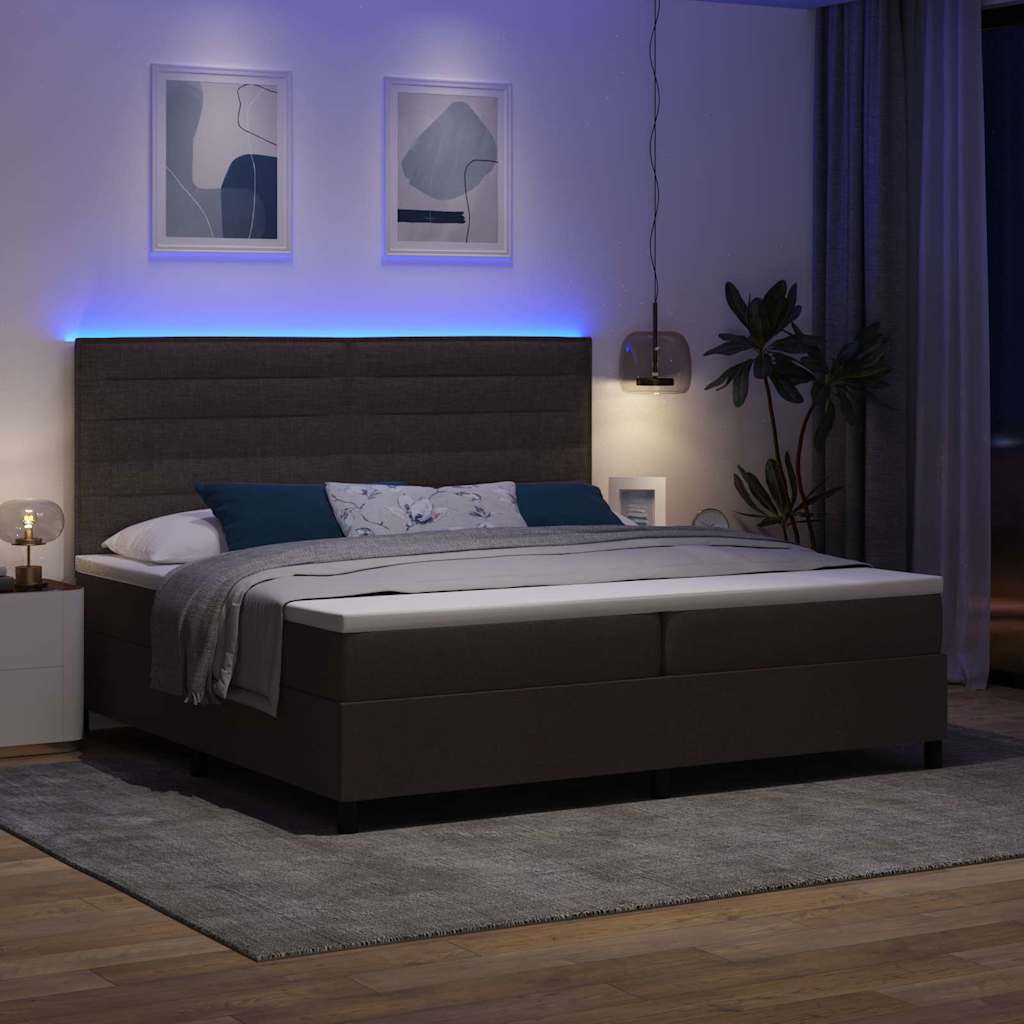 Boxspring bed met matras met LED Donkerbruin 200 x 200 cm Stof – afbeelding 5