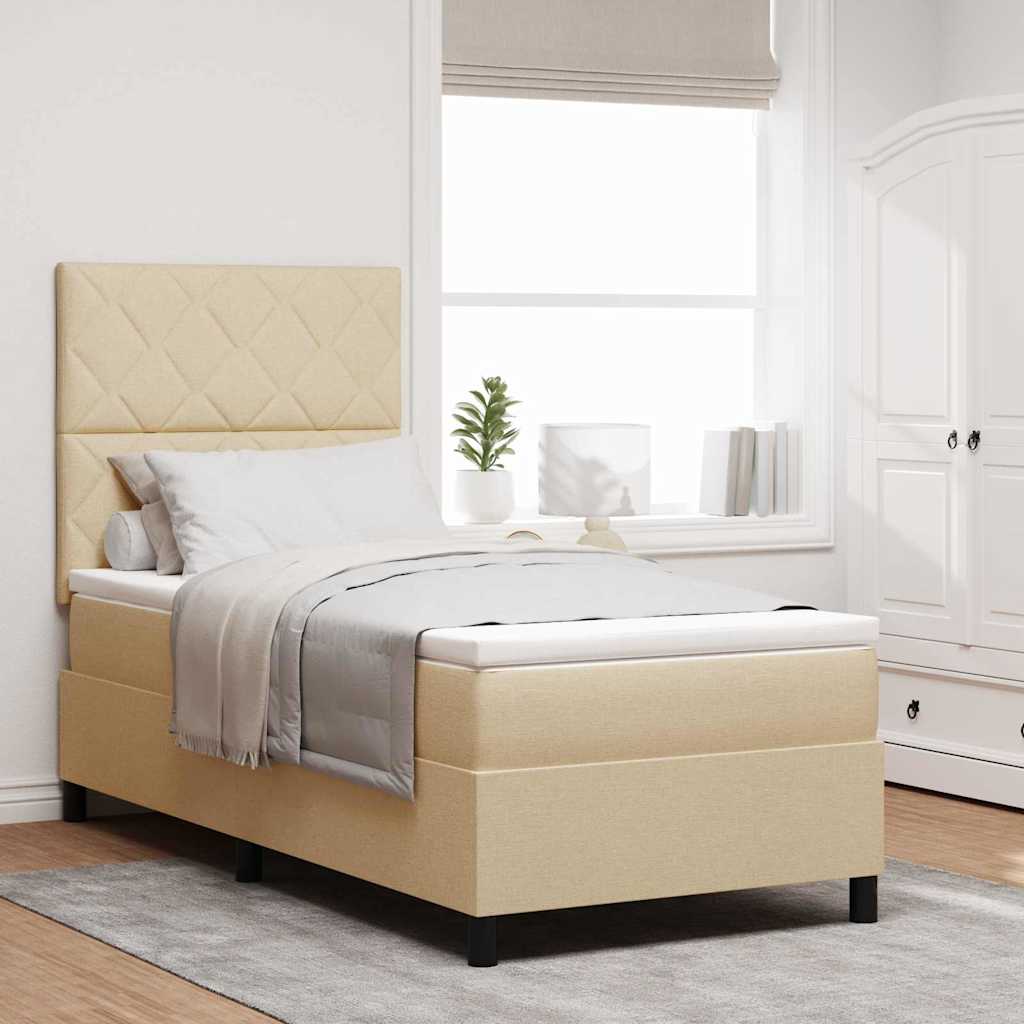 Boxspring bed met LED-stripverlichting Crème 90 x 190 cm Stof