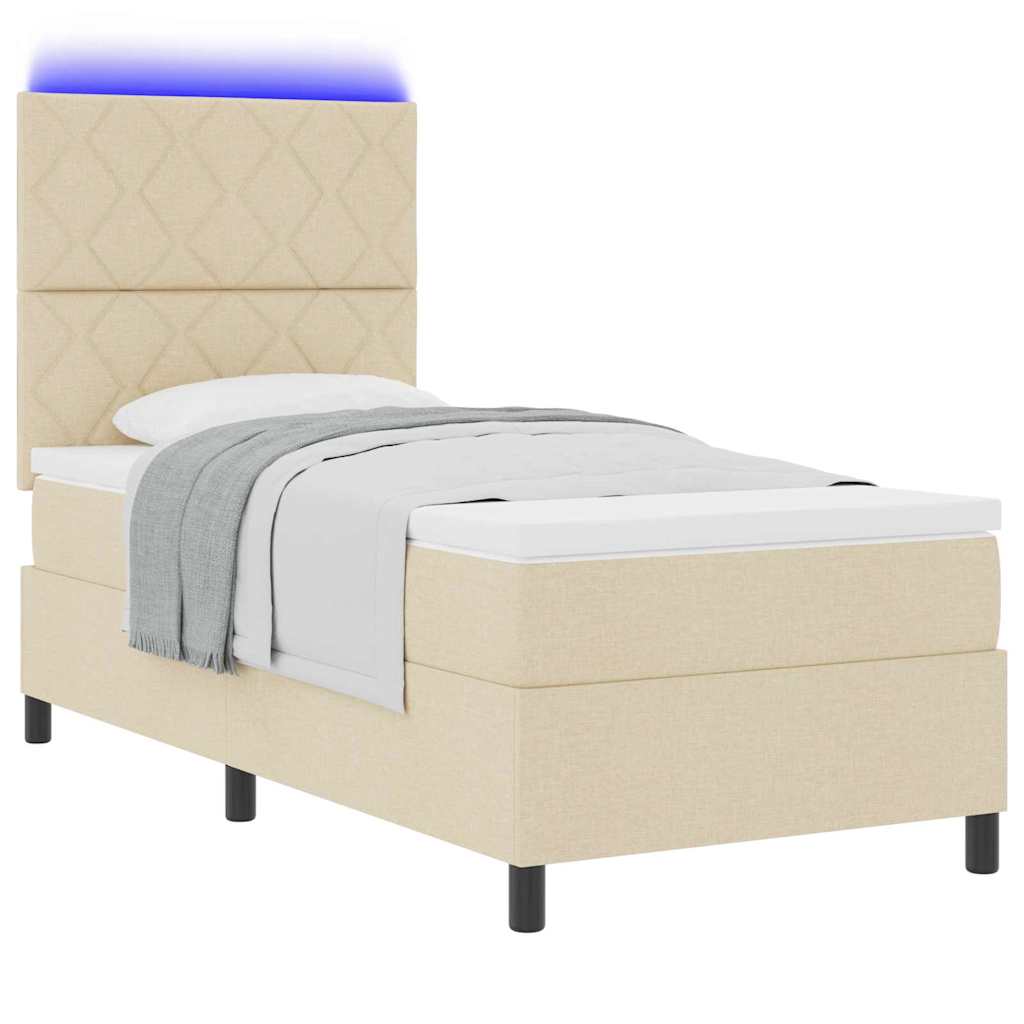 Boxspring bed met LED-stripverlichting Crème 90 x 190 cm Stof – afbeelding 3